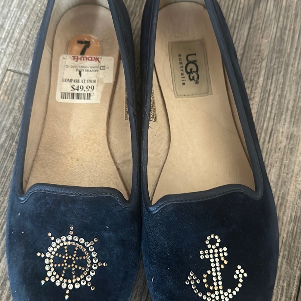 D flats size 7.5 great condition dark blue suede and leather